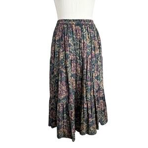 Vintage Cactus Flower Floral Tapestry Western Skirt Cottagecore Boho Midi Size S